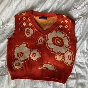 SHEIN Women's Orange V-Neck cropped sweater vest